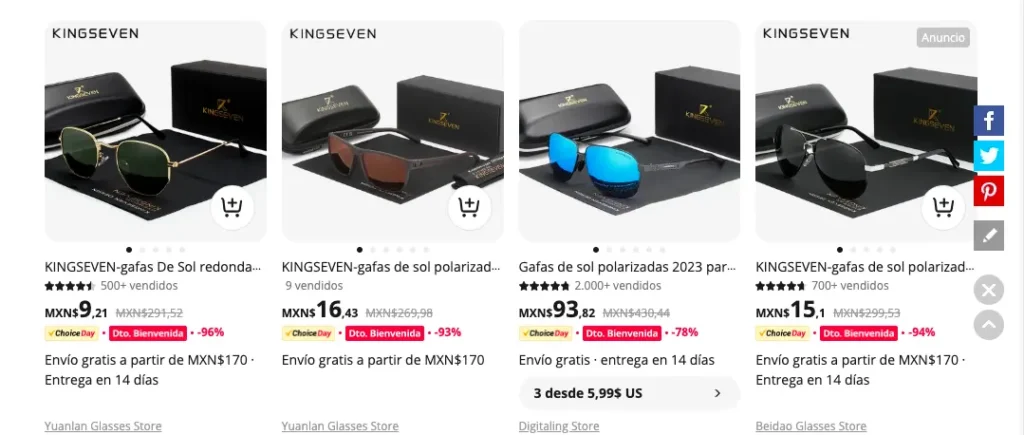 marcas de gafas de sol de Aliexpress en Mexico