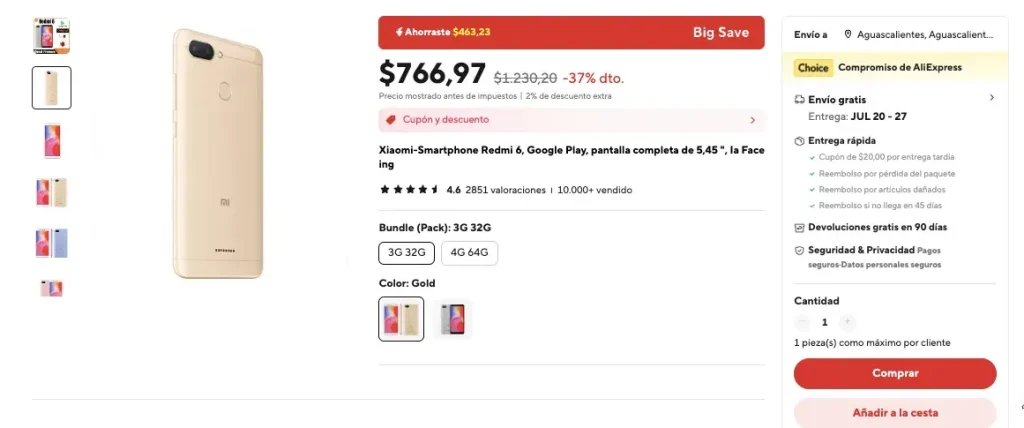 comprar teléfono barato en Aliexpress