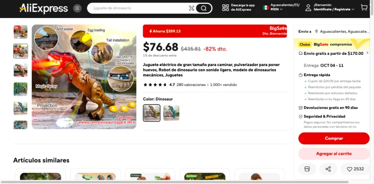 juguete animatronic aliexpress mexico