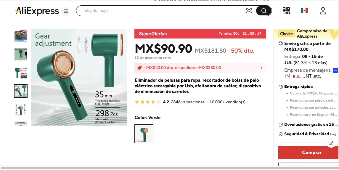 Removedor de pelusa Aliexpress comprarlo en México 