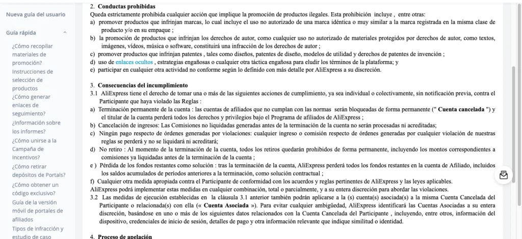 reglas de los enlaces camuflados de aliexpress