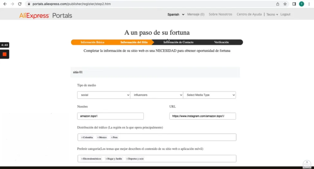 Registrarse en el portal de afiliados de Ali